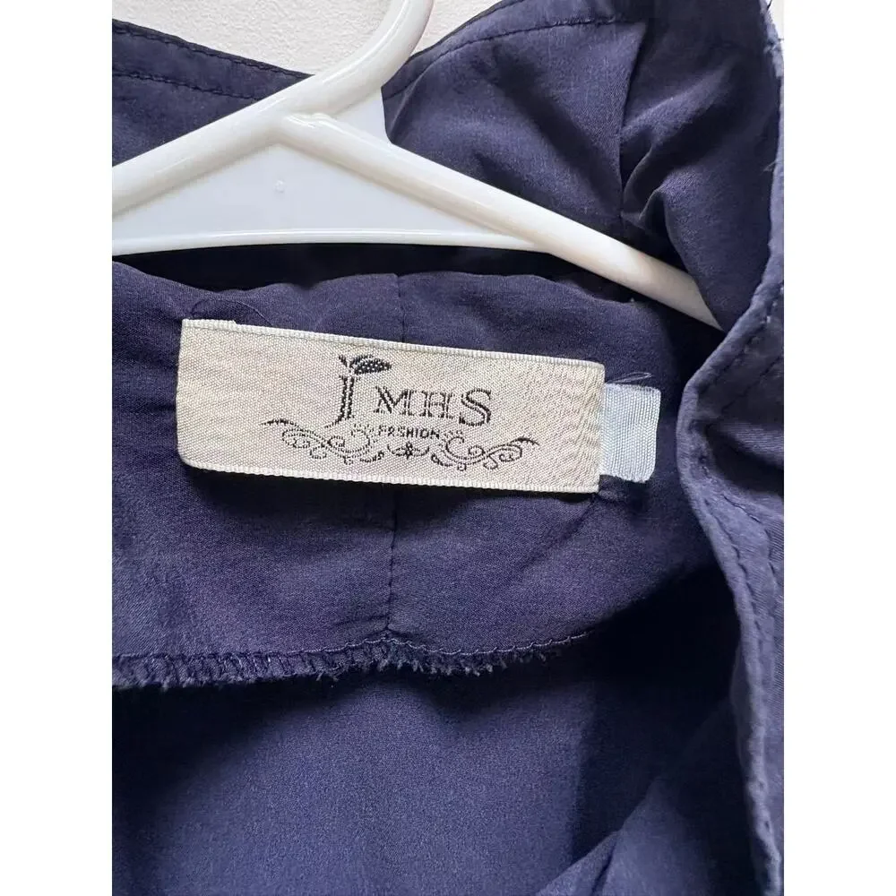 Navy Blue Ruffle Neck Bubble Hem Trench Coat Dress Jacket M - Picture 4 of 11